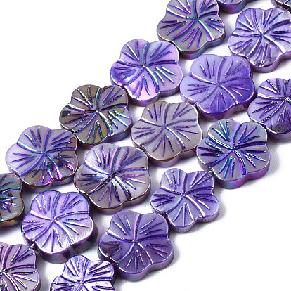 Natural Freshwater Shell Beads Strands, AB Color Plated, Dyed, Flower