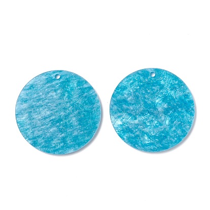 Acrylic Disc Big Pendants, with Glitter Powder, Imitation Gemstone Style, Flat Round