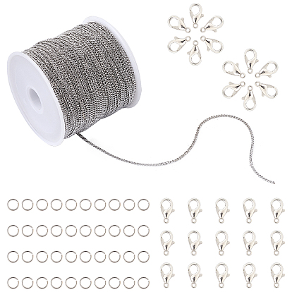 Kits de fabricación de collares y pulseras de cadena diy, incluyendo cadenas de latón para bordillos y anillos de salto abiertos, Ganchos de aleación de zinc de langosta garra