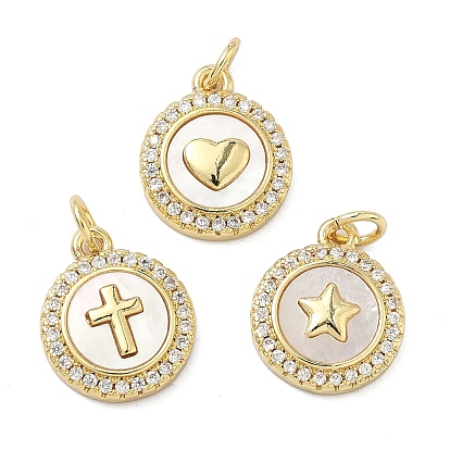 Латунные микро проложить кубического циркония подвески, с раковиной и прыгать кольцо, реальный 16 k позолоченный