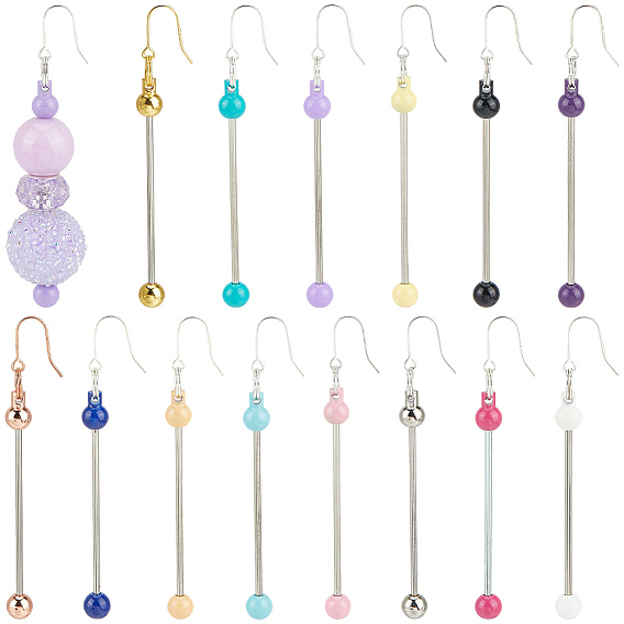 15пары 15 цвета: железо и 201 фурнитура для подвесных сережек из нержавеющей стали, Серьги ручной работы из бисера, круглые, разноцветные