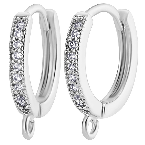 14 шт. латунная фурнитура для серег-кольцов из прозрачного кубического циркония с микропаве, с горизонтальной петлей