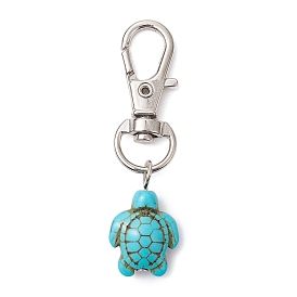 Synthetic Howlite Pendant Decorations, with Alloy Swivel Lobster Claw Clasps, Sea Turtle