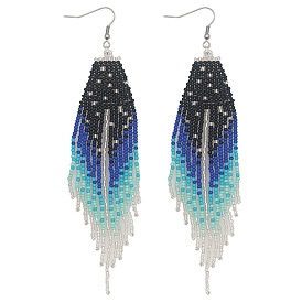 Серьги-подвески в виде стрелы из стеклянных бусин ручной работы в этническом стиле