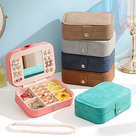 Rectangle PU Imitation Leather Jewelry Storage Boxes with Mirror Inside, Portable Travel Case with Snap Clasp, for Ring Earring Holder, Gift for Women