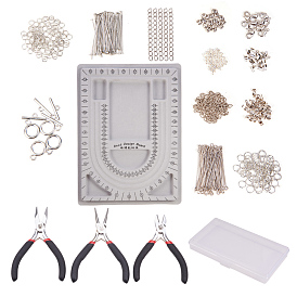 Jewelry Tools, with Iron Bead Tips Knot Covers, Brass Crimp Beads Covers, Iron Ends with Twist Extender Chains, Alloy Toggle Clasps and Carbon Steel Jewelry Pliers