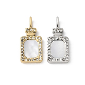 304 подвески из нержавеющей стали, прямоугольник амулеты, с оболочкой и горный хрусталь, ионное покрытие (ip)