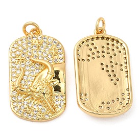 Brass Micro Pave Cubic Zirconia Pendants, Rectangle with Cattle Head