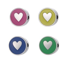 304 нержавеющей стальной эмали подвески, плоский круглый с подвеской в виде сердца, ионное покрытие (ip), цвет нержавеющей стали