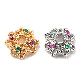 Brass Micro Pave Colorful Cubic Zirconia Bead Caps, Clover