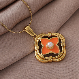 316 Женские ожерелья с подвеской в виде клевера из хирургической нержавеющей стали с эмалью и искусственным жемчугом, золотые