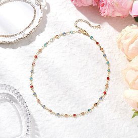 Женские ожерелья из плоских цепочек круглой формы из латуни и цветного стекла