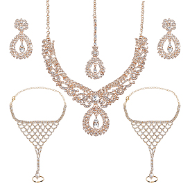 Наборы украшений для женщин, включая серьги-подвески в форме капли со стразами и колье с кулоном, браслеты из латуни и стразов