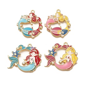 Alloy Enamel Pendants, with  Rhinestone, Mermaid Charm