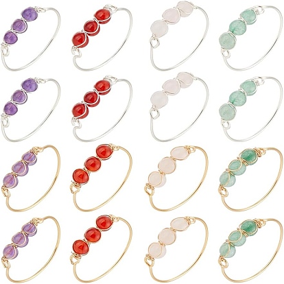16piezas 8 estilos de anillos de dedo con piedras preciosas mixtas, joyería de envoltura de alambre de cobre para mujer