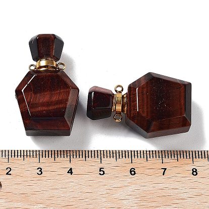 Natural Gemstone Perfume Bottle Pendants, Essentail Oil Diffuser Faceted Bottle Charms with Golden Tone Stainless Steel Findings, for Jewelry Making
