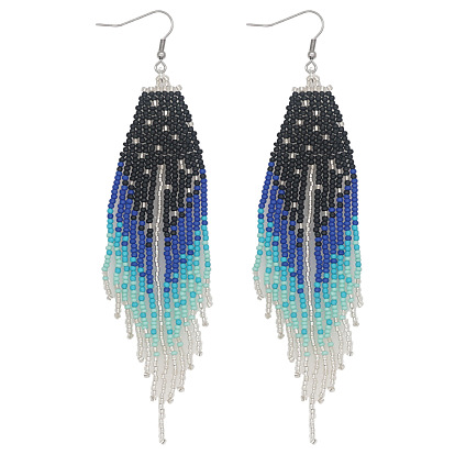 Серьги-подвески в виде стрелы из стеклянных бусин ручной работы в этническом стиле