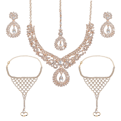 Наборы украшений для женщин, включая серьги-подвески в форме капли со стразами и колье с кулоном, браслеты из латуни и стразов
