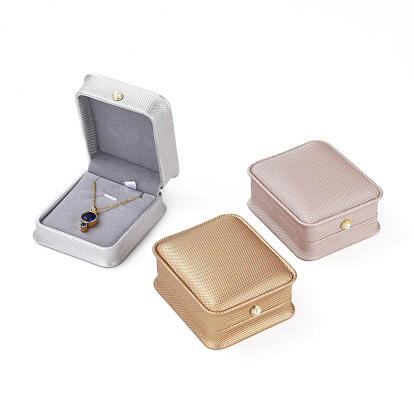 PU Leather Pendant Gift Boxes, with Iron & Plastic Imitation Pearl Button and Velvet Inside, for Wedding, Jewelry Storage Case