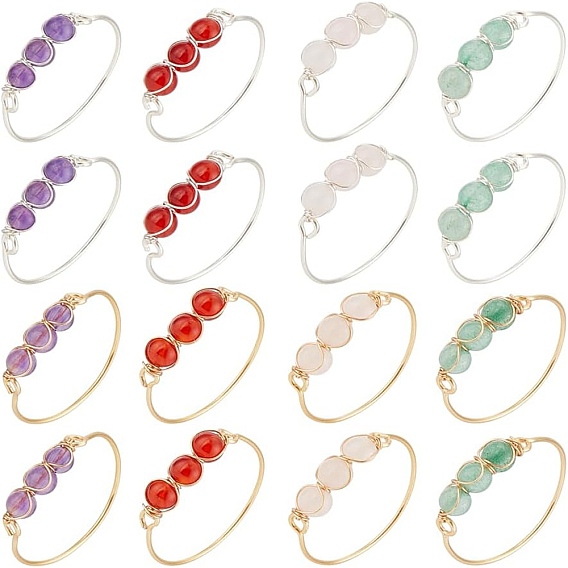 16pcs 8 styles de bagues à doigts en pierres précieuses mixtes, bijoux en fil de cuivre pour femmes