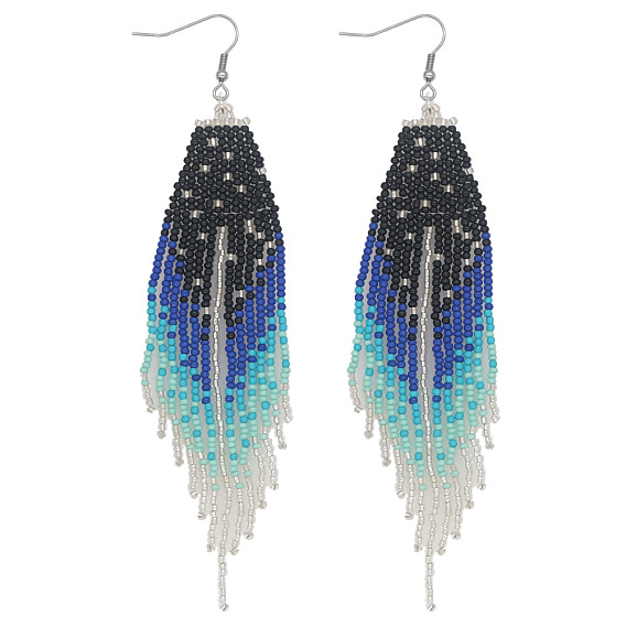 Серьги-подвески в виде стрелы из стеклянных бусин ручной работы в этническом стиле