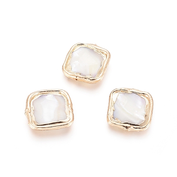 Стеклянные бусы, с латунной фурнитурой , позолоченный край, квадратный