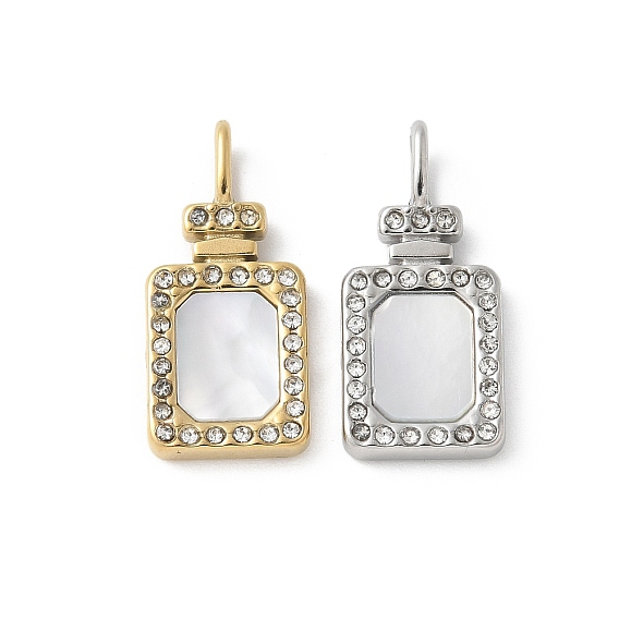 304 подвески из нержавеющей стали, прямоугольник амулеты, с оболочкой и горный хрусталь, ионное покрытие (ip)