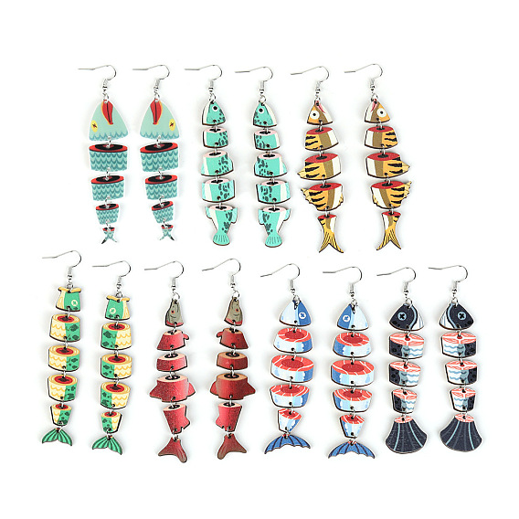 Акриловые серьги-подвески в виде рыбок, платина