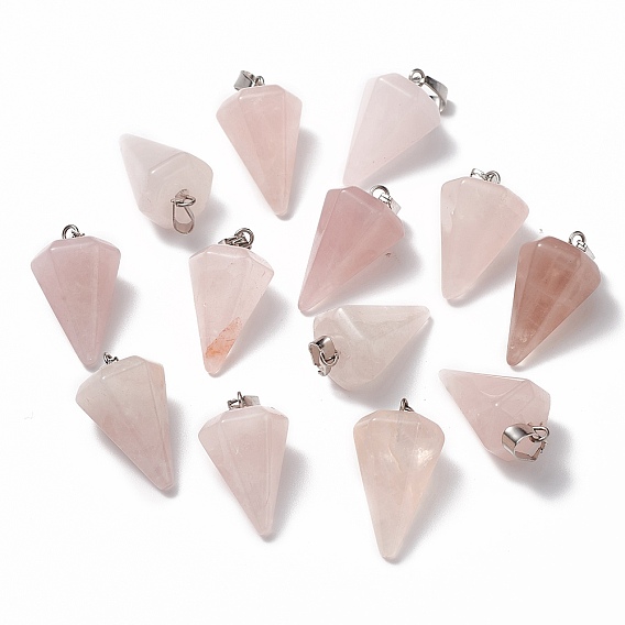 Cone/Spike/Pendulum Gemstone Pendants, with Platinum Plated Iron Findings