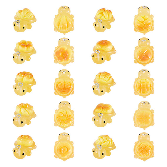 20шт. 10 стили прозрачные смоляные подвески в форме черепахи в форме хлеба, с железной платиной петлей