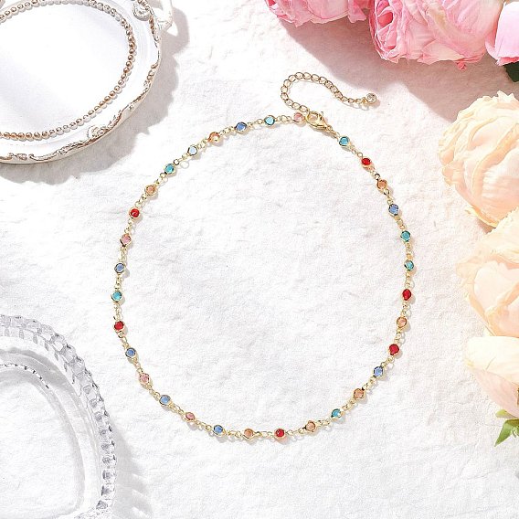 Женские ожерелья из плоских цепочек круглой формы из латуни и цветного стекла