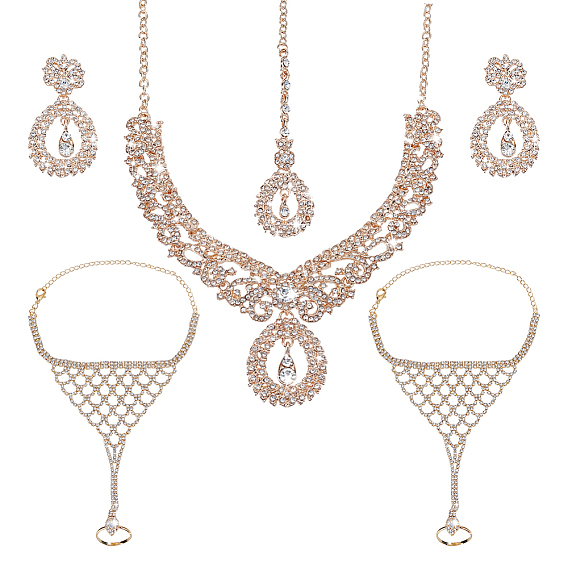 Наборы украшений для женщин, включая серьги-подвески в форме капли со стразами и колье с кулоном, браслеты из латуни и стразов