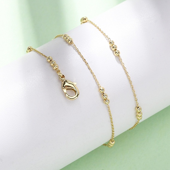 2MM Brass Round Ball Cable Chain Necklaces, with Lobster Claw Clasps, Rack Plating, Long-Lasting Plated
