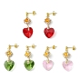 Glass Heart Dangle Stud Earrings, Golden 304 Stainless Steel Earrings