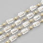 Main chaînes de perles de verre, soudé, avec bobine, avec les accessoires en laiton, facette, rectangle, clair
