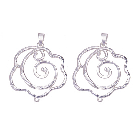 Alloy Links/Connectors, Matte Style, Flower, 925 Sterling Silver Plated