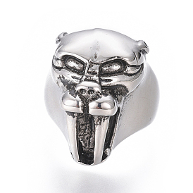 304 Stainless Steel Wide Band Rings, Leopard Head