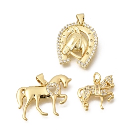 Латунные микропаве прозрачные подвески с фианитом, лошади прелести, долговечный, без кадмия и без свинца