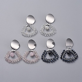 Electroplate Glass Faceted Rondelle Beads Ear Nuts, with 304 Stainless Steel Stud Earring Findings, Round Gemstone Beads and Ear Nuts, Earring Backs