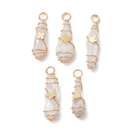 5шт 5 стили гальванические подвески из натуральной кварцевой медной проволоки, слезинки, с латунной бисера, золотые