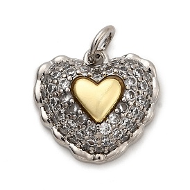 Латунные микро проложить кубического циркония подвески, сердце, стойки покрытие, долговечный, без кадмия и без свинца, с целью перехода в кольце