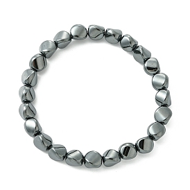 Electroplated Synthetic Non-Magnetic Hematite Twist Beaded Stretch Bracelets for Women Men