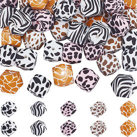 50шт. 5 стили, красочный узор, напечатанные силиконовые бусины для украшения, шестиугольник