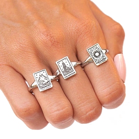 3Pcs Tarot Card Style Alloy Signet Ring Sets for Women, Rectangle