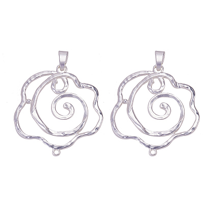 Alloy Links/Connectors, Matte Style, Flower, 925 Sterling Silver Plated