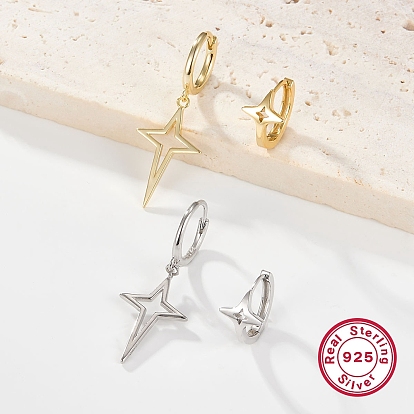2 Pair 2 Style 925 Sterling Silver Hollow Star Dangle Hoop Earrings Sets for Women