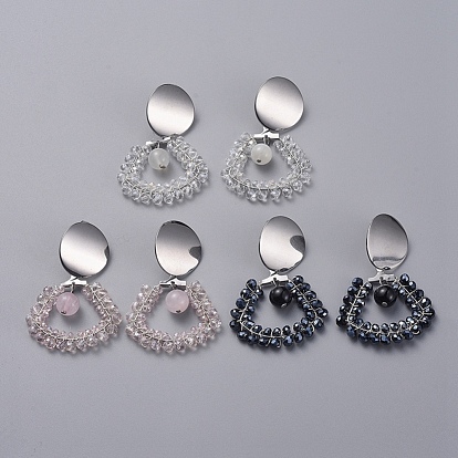 Electroplate Glass Faceted Rondelle Beads Ear Nuts, with 304 Stainless Steel Stud Earring Findings, Round Gemstone Beads and Ear Nuts, Earring Backs