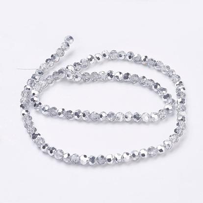 Electroplate Glass Beads Strands, Half Plated, Faceted(32 Facets), Round