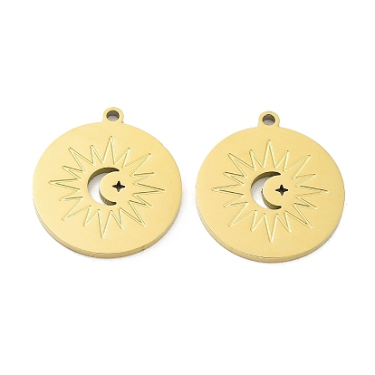 Ion Plating(IP) 316L Surgical Stainless Steel Pendants, Flat Round with Sun Charm