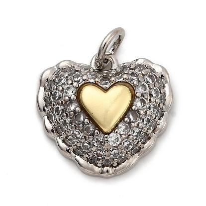 Латунные микро проложить кубического циркония подвески, сердце, стойки покрытие, долговечный, без кадмия и без свинца, с целью перехода в кольце